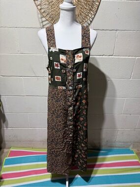 Ty Green Patchwork Floral Button-Front Midi Dress